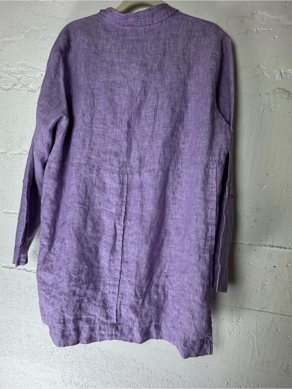 Poetry Linen Women’s Purple Lilac long line Button Up Long Sleeve Shirt Size 10 - Picture 6 of 11